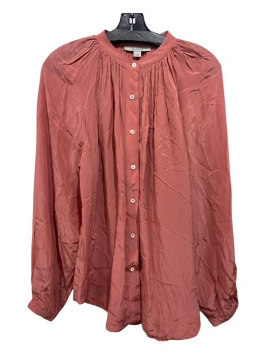 All Saints Size 4 Coral Pink Viscose Crinkle Long Sleeve Button Up Top Coral Pink / 4