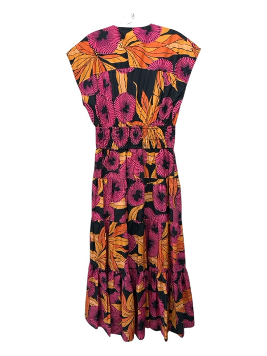 Derek Lam 10 Crosby Size 4 Pink, Orange, Black Cotton floral print Deep V Dress Pink, Orange, Black / 4