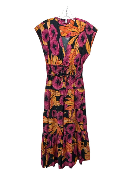 Derek Lam 10 Crosby Size 4 Pink, Orange, Black Cotton floral print Deep V Dress Pink, Orange, Black / 4