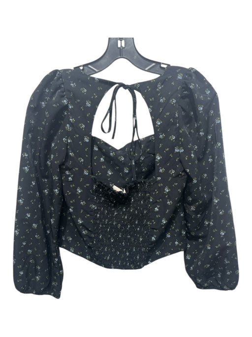 Levis Size S Black, Blue, Green Smocked Back Floral Print Square Neck Top Black, Blue, Green / S