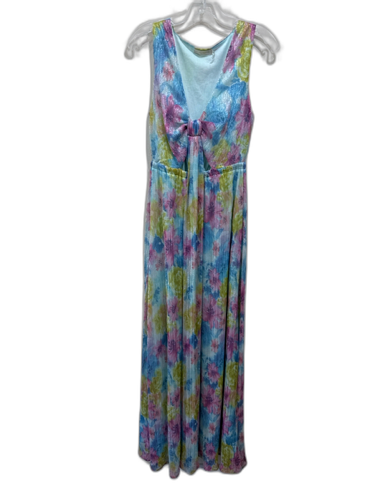 Ramy Brook Size 4 Turquoise, Pink & Multi Polyester Shimmer Floral Cut Out Dress Turquoise, Pink & Multi / 4