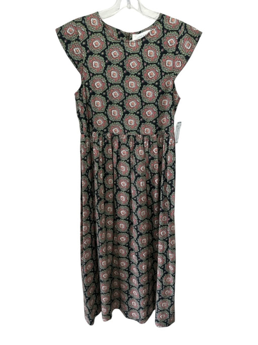 The Great Size 1 Black, Green & Red Cotton Cap Sleeve Floral Back Zip Dress Black, Green & Red / 1
