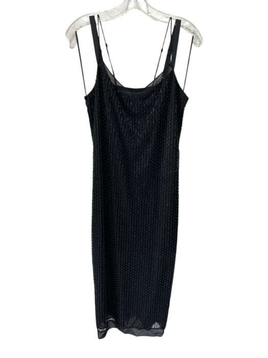 Vince Size 4 Black Polyester Beaded Mesh Overlay Sleeveless Back Zip Dress Black / 4