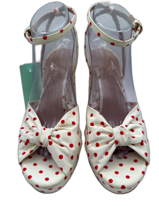 LK Bennett Shoe Size 39 Cream White & Red textile upper Polka Dots Sandals Cream White & Red / 39