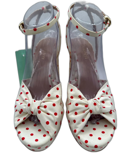 LK Bennett Shoe Size 39 Cream White & Red textile upper Polka Dots Sandals Cream White & Red / 39