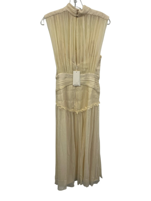 Shona Joy Size 4 Cream Yellow Viscose Semi Sheer Sleeveless High Neck Dress Cream Yellow / 4