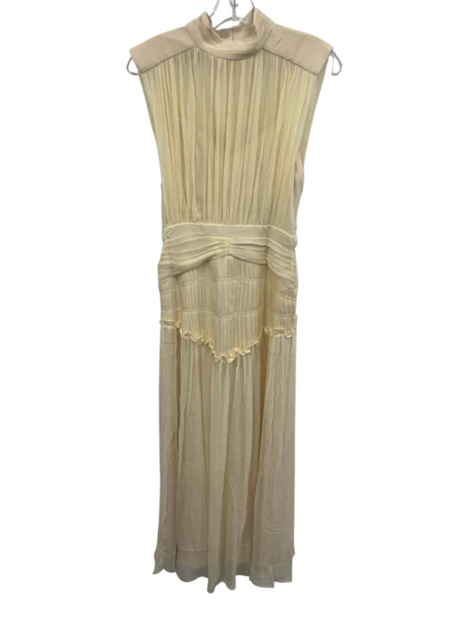 Shona Joy Size 4 Cream Yellow Viscose Semi Sheer Sleeveless High Neck Dress Cream Yellow / 4