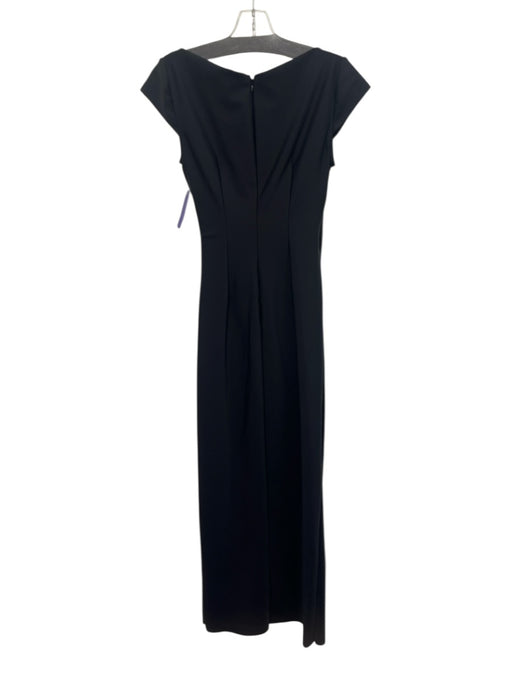 Alex Evenings Size 4 Black Nylon Blend Cap Sleeve Wide Neck Wrap Effect Dress Black / 4
