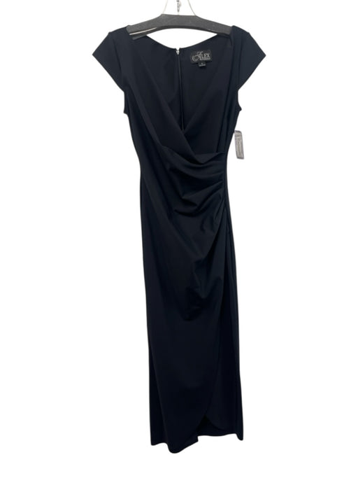 Alex Evenings Size 4 Black Nylon Blend Cap Sleeve Wide Neck Wrap Effect Dress Black / 4
