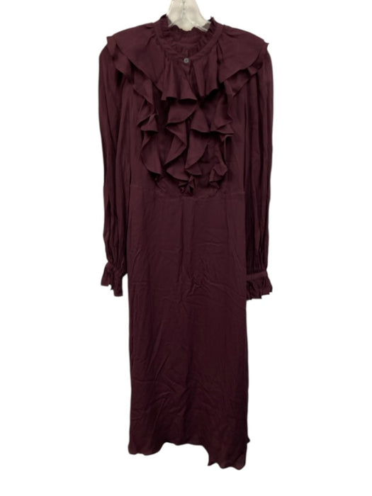 Boden Size 4 Burgundy Red Viscose Long Sleeve Ruffles Button Front Maxi Dress Burgundy Red / 4