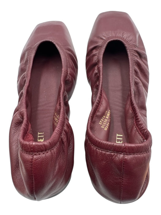 LK Bennett Shoe Size 38 Burgundy Red Leather Upper Square Toe Scrunch Flats Burgundy Red / 38