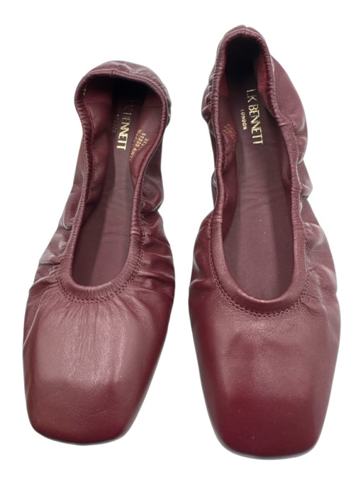 LK Bennett Shoe Size 38 Burgundy Red Leather Upper Square Toe Scrunch Flats Burgundy Red / 38