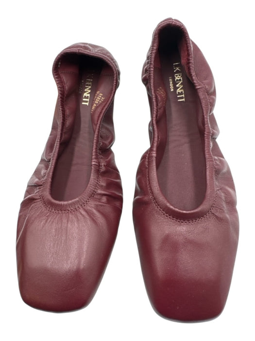 LK Bennett Shoe Size 38 Burgundy Red Leather Upper Square Toe Scrunch Flats Burgundy Red / 38
