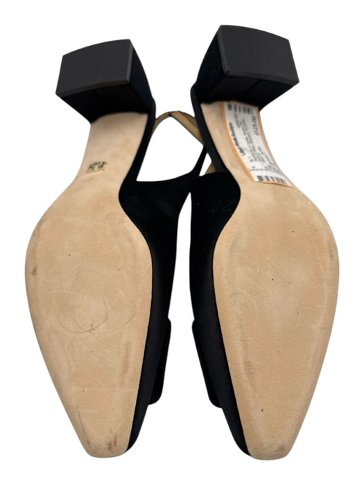 Badgley Mischka Shoe Size 8 Black Leather & Textile Square Toe Block Heel Pumps Black / 8