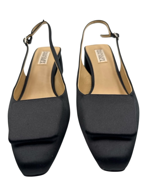 Badgley Mischka Shoe Size 8 Black Leather & Textile Square Toe Block Heel Pumps Black / 8