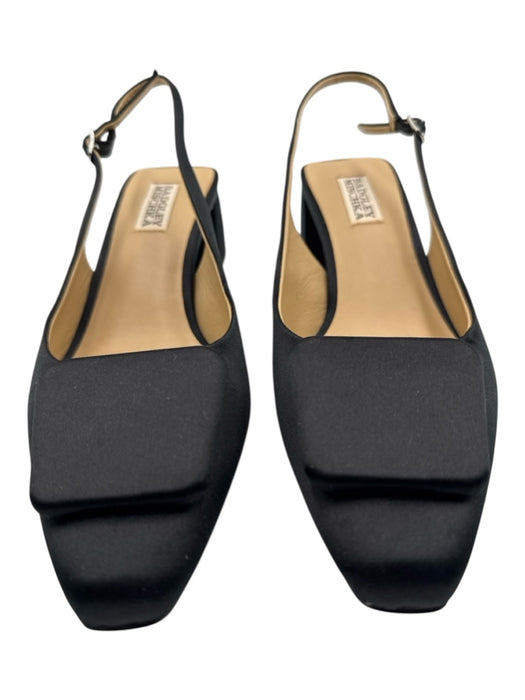 Badgley Mischka Shoe Size 8 Black Leather & Textile Square Toe Block Heel Pumps Black / 8
