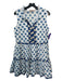 Oliphant Size M White & Navy Cotton Star Print Round Split Neck Sleeveless Dress White & Navy / M