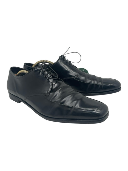 Prada Shoe Size 9.5 As Is - Creasing Black Leather Solid Dress Men's Shoes 9.5