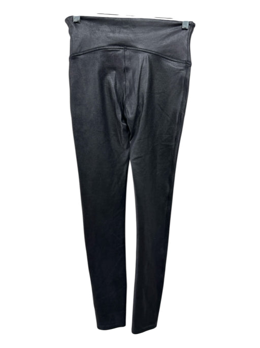 Spanx Size M Black Polyester Blend Coated Metallic Wide Waist Band Leggings Black / M