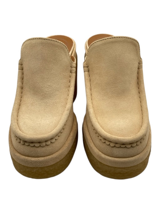Chloe Shoe Size 39 Biscotti Beige Suede Upper Rubber Sole Solid Block Heel Mules Biscotti Beige / 39