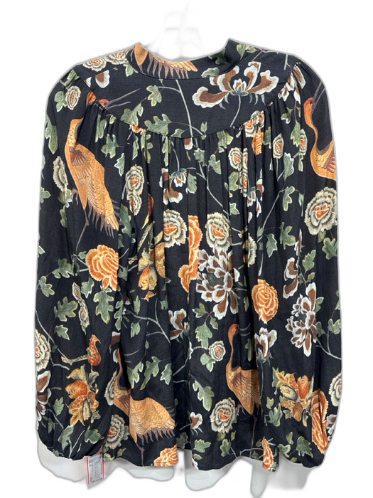 Corey lynn calter Size XS Black, Orange & Green Ecovero Crepe Floral V Neck Top Black, Orange & Green / XS