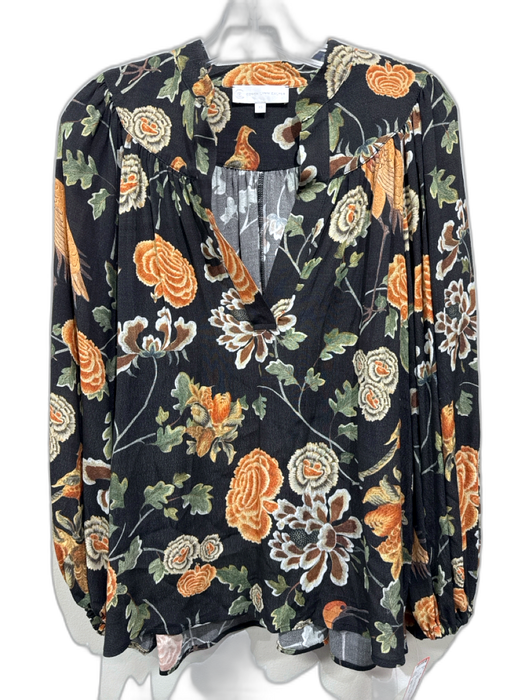 Corey lynn calter Size XS Black, Orange & Green Ecovero Crepe Floral V Neck Top Black, Orange & Green / XS