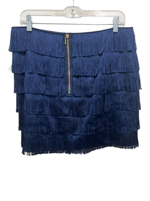 Trina Turk Size 8 Navy Blue Polyester Fringe Tiered Side Zip Skirt Navy Blue / 8