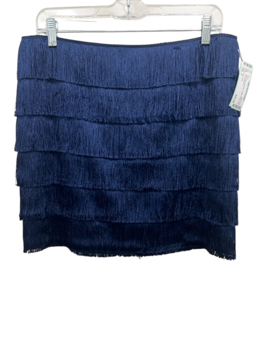 Trina Turk Size 8 Navy Blue Polyester Fringe Tiered Side Zip Skirt Navy Blue / 8