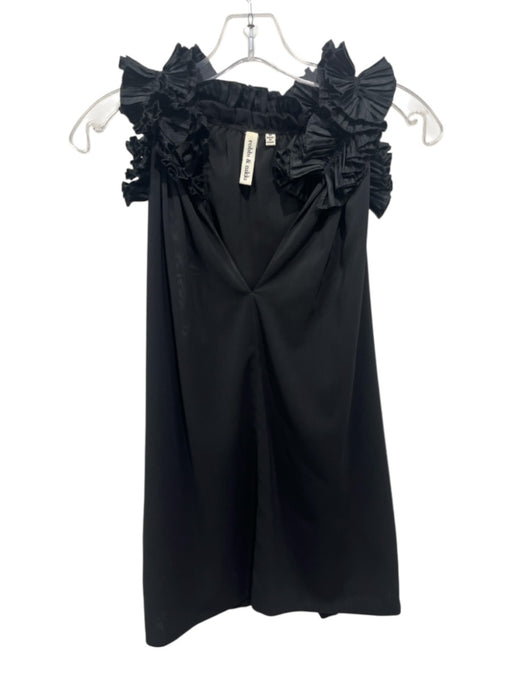 Robbi & Nikki Size Medium Black Polyester Blend V Neck Ruffles Sleeveless Top Black / Medium