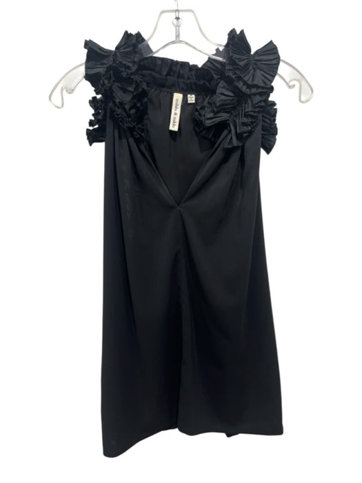 Robbi & Nikki Size Medium Black Polyester Blend V Neck Ruffles Sleeveless Top Black / Medium