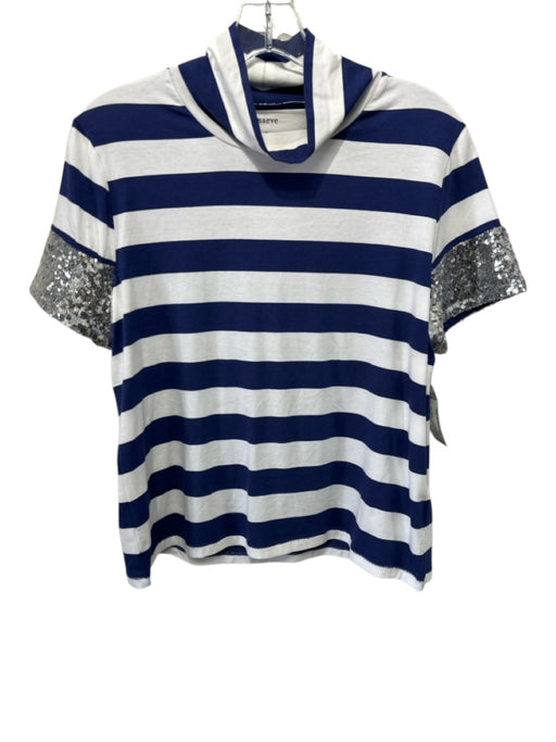 Maeve Size Medium Navy, White, Silver Cotton Blend Cap Sleeve Striped Top Navy, White, Silver / Medium