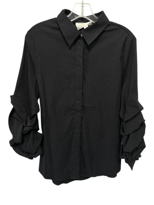 Pomander Place Size Medium Black Polyester Long puff sleeve Button Front Top Black / Medium