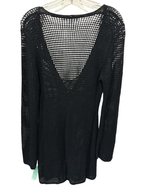 Good American Size Medium Black Rayon Blend Long Sleeve Crochet Tie Front Dress Black / Medium