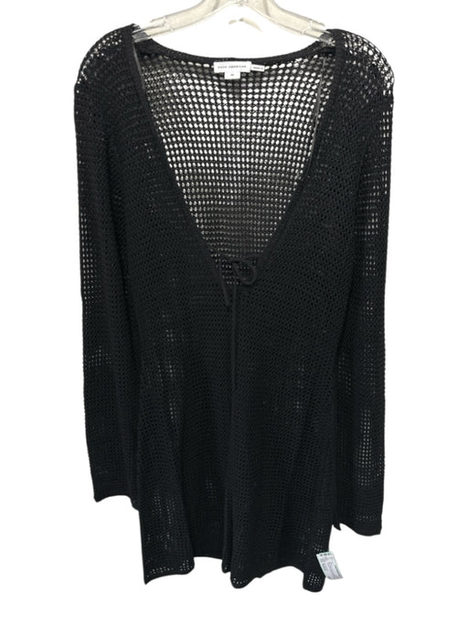 Good American Size Medium Black Rayon Blend Long Sleeve Crochet Tie Front Dress Black / Medium