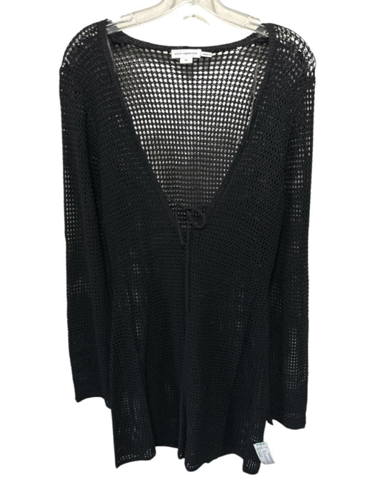 Good American Size Medium Black Rayon Blend Long Sleeve Crochet Tie Front Dress Black / Medium