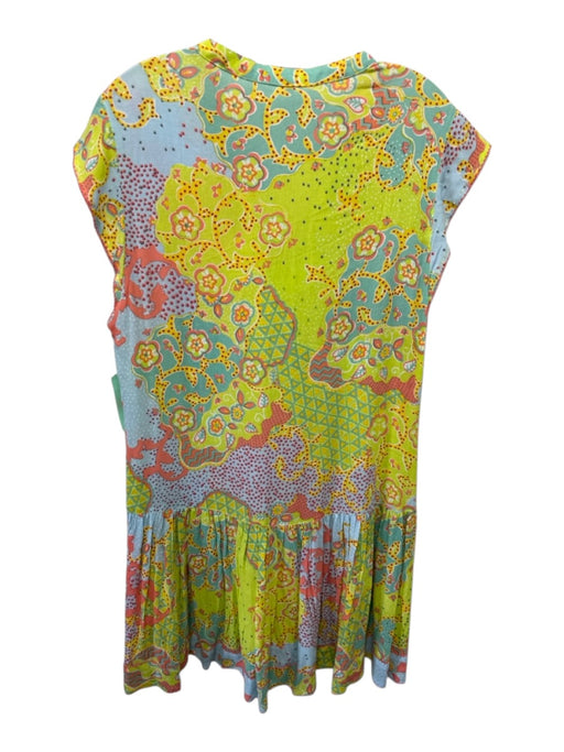 Poupette St. Barth Size Medium Blue, Green, Orange Rayon Ruffle Cap Sleeve Dress Blue, Green, Orange / Medium