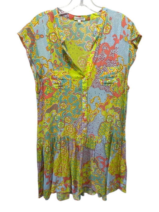 Poupette St. Barth Size Medium Blue, Green, Orange Rayon Ruffle Cap Sleeve Dress Blue, Green, Orange / Medium