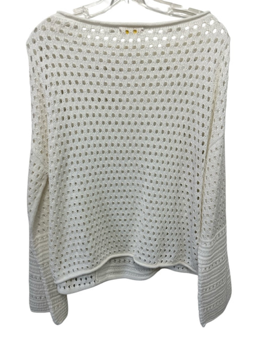 Ramy Brook Size Medium Cream White Cotton Long Bell Sleeve Open Knit Sweater Cream White / Medium