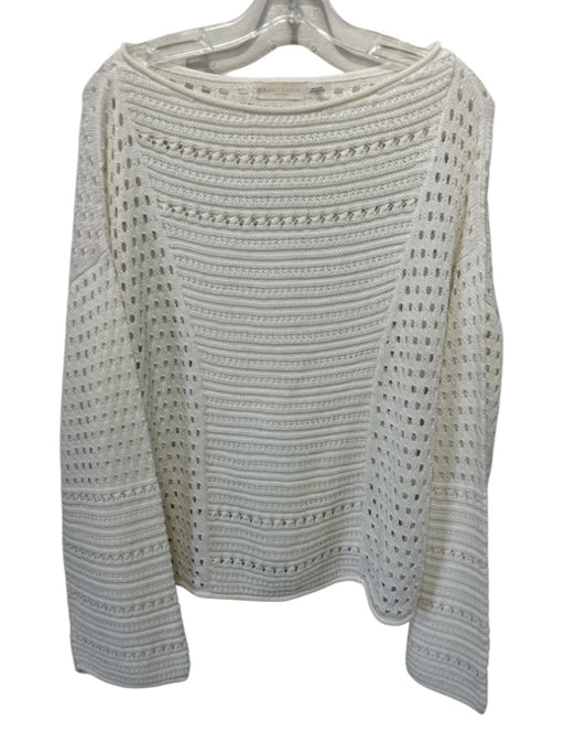 Ramy Brook Size Medium Cream White Cotton Long Bell Sleeve Open Knit Sweater Cream White / Medium
