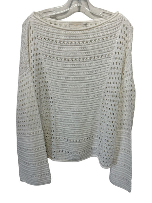 Ramy Brook Size Medium Cream White Cotton Long Bell Sleeve Open Knit Sweater Cream White / Medium