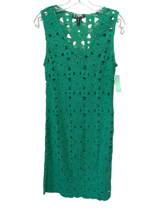 Aqua Size Medium Green Cotton Sleeveless Open Knit Below Knee Swim Cover Dress Green / Medium