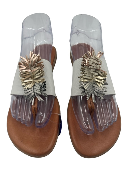 Andre Assous Shoe Size 8 Brown & White Leather Metallic Fringe Thong Sandals Brown & White / 8