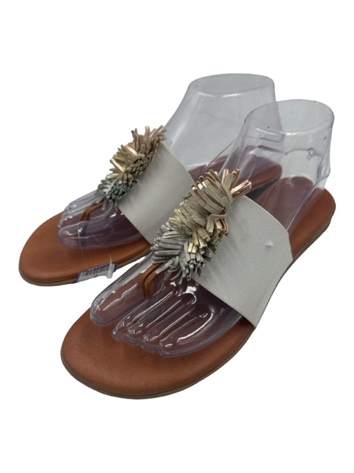 Andre Assous Shoe Size 8 Brown & White Leather Metallic Fringe Thong Sandals Brown & White / 8