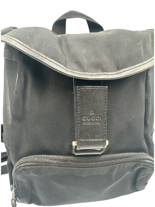 Gucci Black Canvas & Leather Velcro Strap Mesh Panels Top Flap Backpack Bag Black / S