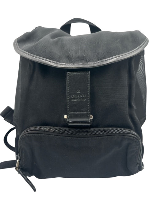 Gucci Black Canvas & Leather Velcro Strap Mesh Panels Top Flap Backpack Bag Black / S