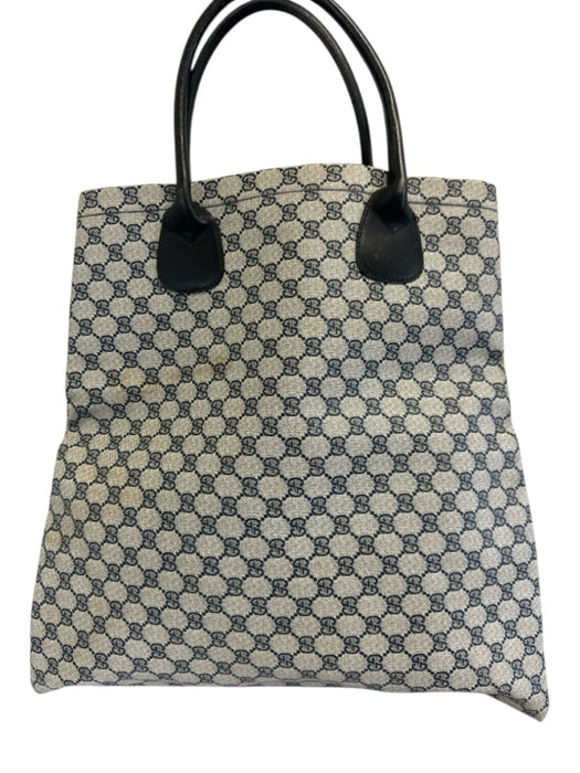 Gucci Beige & Navy Blue Coated Canvas & Leather Open Top Guccissima Bag Beige & Navy Blue / L