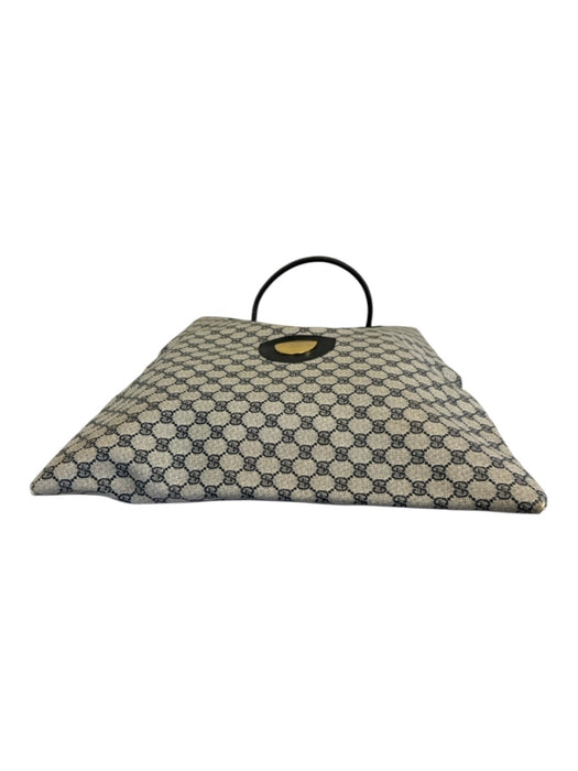 Gucci Beige & Navy Blue Coated Canvas & Leather Open Top Guccissima Bag Beige & Navy Blue / L