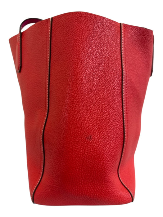 Tory Burch Red & Pink Pebble Leather Top Handles Color Block Reversible Tote Bag Red & Pink / M