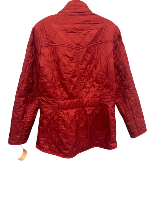Barbour Size 10 Red Quilted Stand Collar Zip & Snap Flap Pockets Jacket Red / 10