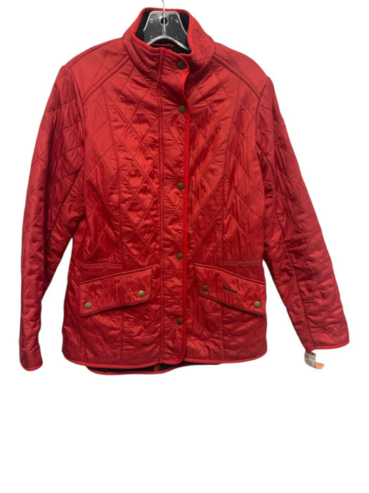 Barbour Size 10 Red Quilted Stand Collar Zip & Snap Flap Pockets Jacket Red / 10